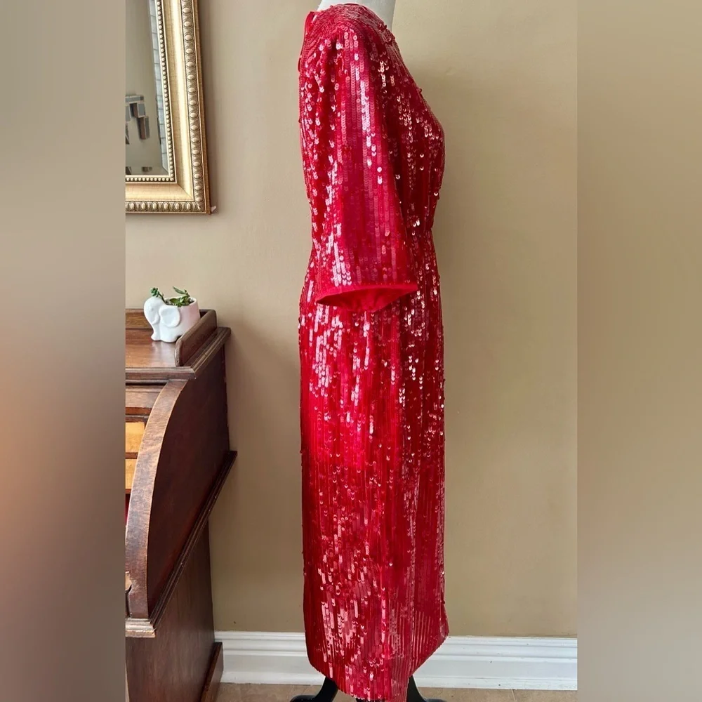 J. Crew Red Sequin V-back Dress Kimono Sleeve Size 6